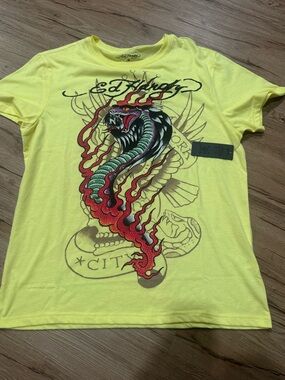 Ed Hardy Neon Yellow Snake Flame Graphic Tee